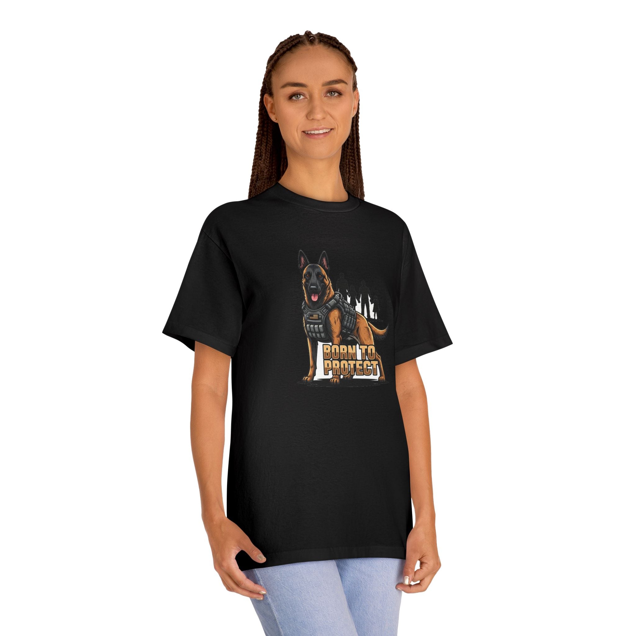 Born To Protect Heavyweight Tee detail view - Black T-Shirt | BM Maligator Belgian Malinois