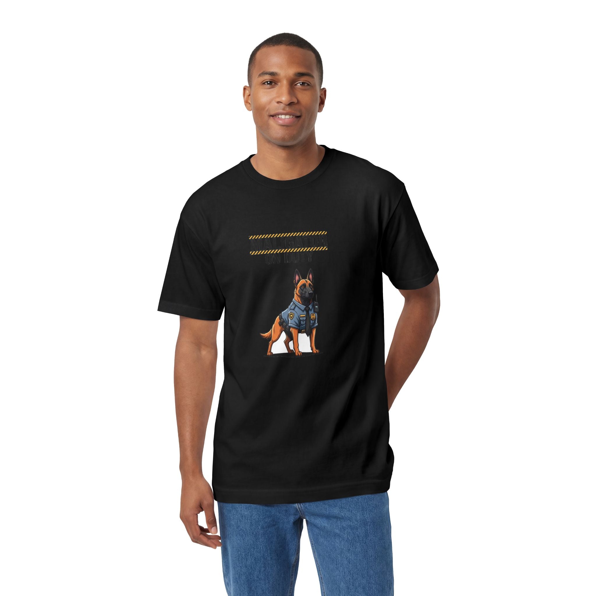 Maligator On Duty Heavyweight Tee lifestyle view - Black T-Shirt | BM Maligator Belgian Malinois