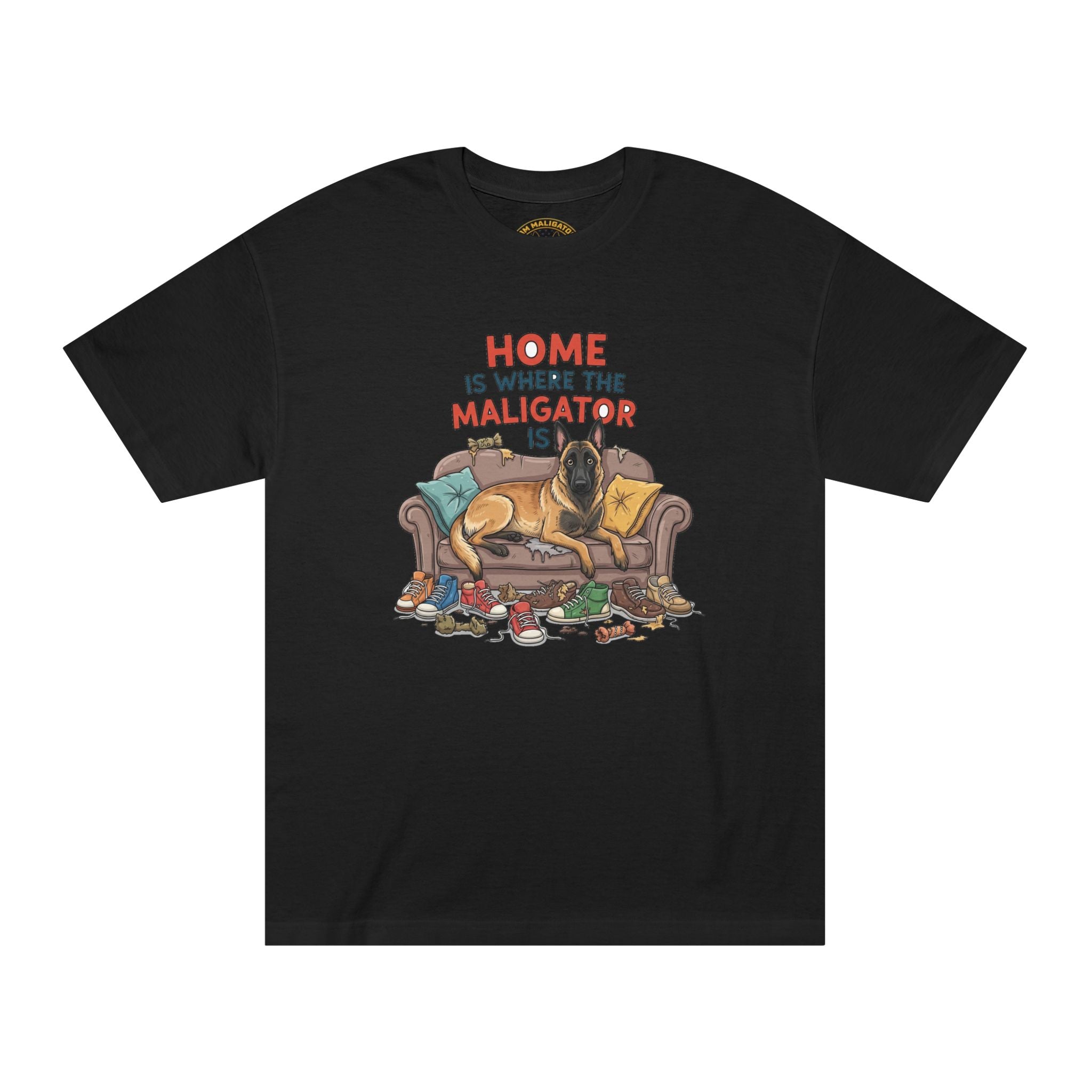 Home Is Where The Maligator Is Heavyweight Tee - Black T-Shirt | BM Maligator Belgian Malinois