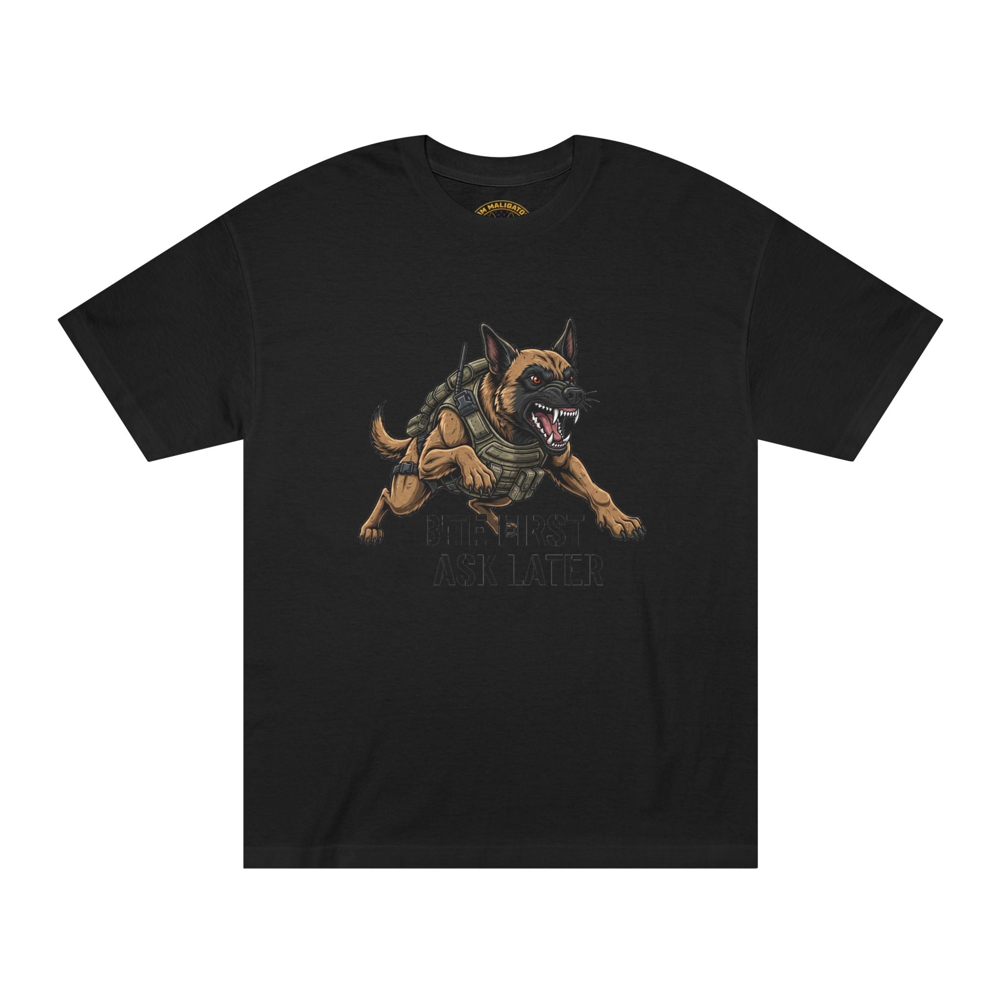Bite First Ask Later Heavyweight Tee - Black T-Shirt | BM Maligator Belgian Malinois