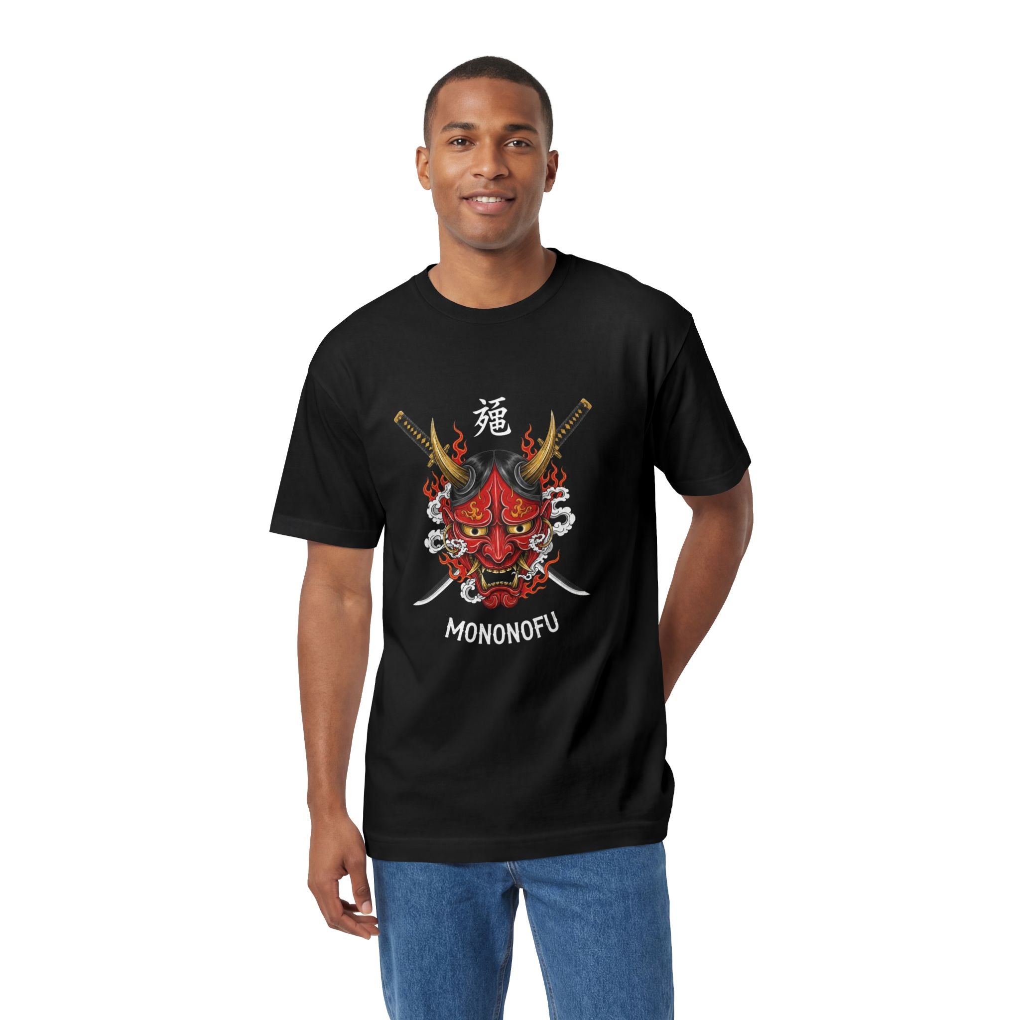 Hannya Mask Heavyweight Tee lifestyle view - Black T-Shirt | BM Maligator Belgian Malinois