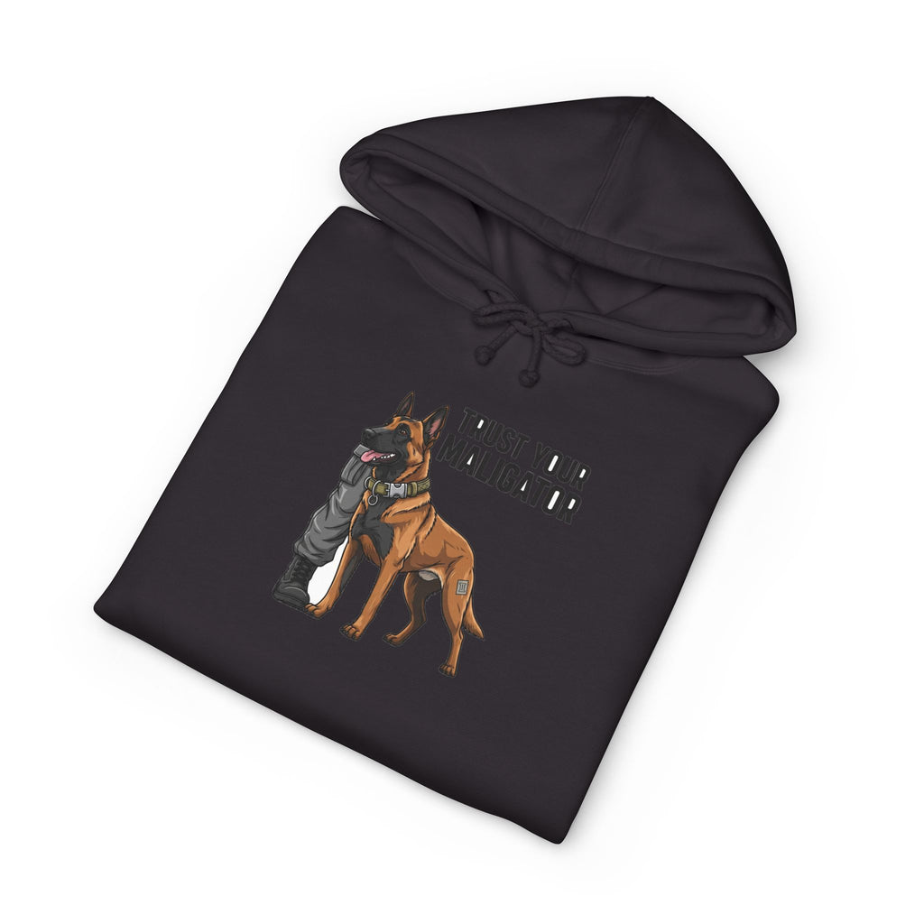 Trust Your Maligator Premium Hoodie detail view - Black Hoodie | BM Maligator Belgian Malinois